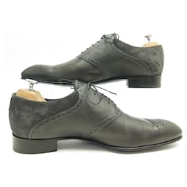 Louis Vuitton-CHAUSSURES LOUIS VUITTON GOLDEN GATE 9.5 43.5 RICHELIEU CUIR GRIS ARDOISE-Gris