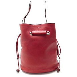 BOLSA LANCEL LE OITO GM A07110 BOLSA DE MÃO BALDE DE COURO GRAINADO VERMELHO Vermelho