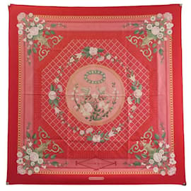 Hermès-HERMES SCARF LA PERRIERE STRAW GAMES 1Era Edition 1984 SQUARE SCARF-Red