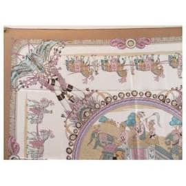 Hermès-NEW HERMES CAPARACONS FOULARD FROM FRANCE AND INDIA CARRE 90 SILK SCARF-Beige