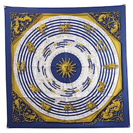 Hermès-NEW HERMES DIES AND HORE CARRE SCARF 90 BLUE SILK SCARF FACONNET-Blue