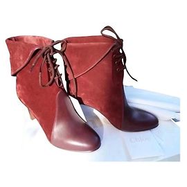Botas Chloé Borgonha em couro e camurça Bordeaux