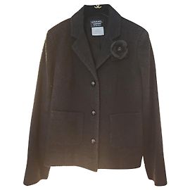 Giacca uniforme Chanel con camelia e gruccia inclusa Nero Blu navy
