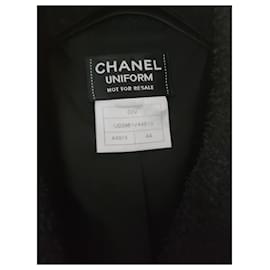 Chanel-Veste d'uniforme Chanel avec camélia et cintre inclus-Noir,Bleu Marine