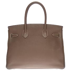 Hermès-Splendid Hermès Birkin handbag 30 in taupe Togo leather with white stitching-Grey