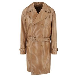 Bottega Veneta Double Breasted Leather Coat Brown