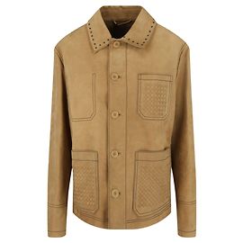Bottega Veneta Giacca In Pelle Intrecciata Marrone