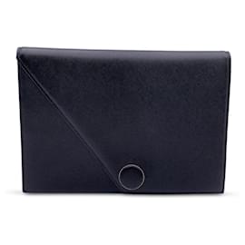 Yves Saint Laurent-Vintage Black Leather Handbag Clutch Bag-Black