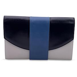 Yves Saint Laurent-Vintage Tricolor Blue Leather Handbag Clutch Bag-Blue