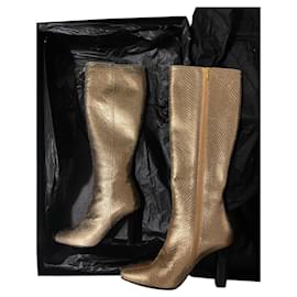 Saint Laurent Lederstiefel Python Effekt Gold Golden