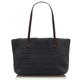 Fendi-Fendi Black Zucchino Roll Tote-Black