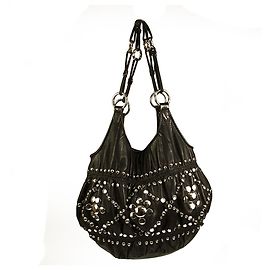 Blumarine Ed. Speciale. Borsa a tracolla per borsa hobo slouchy con borchie in pelle nera Nero