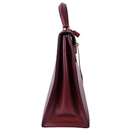 Hermès-Kelly 32 burgundy leather box-Dark red