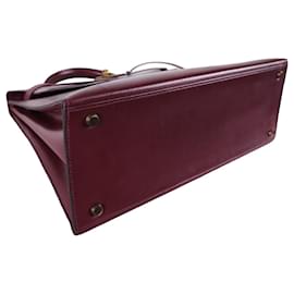 Hermès-Kelly 32 burgundy leather box-Dark red