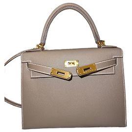 Hermès Kelly 28 epsom scellier Bege Cinza Castanho claro