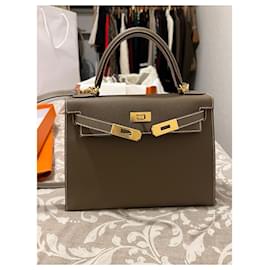 Hermès-Kelly 28 epsom scellier-Beige,Gris,Marrón claro