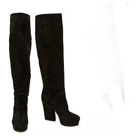 Lanvin Black Suede Knee Height Boots High Heels Platform Shoes size 37 Black