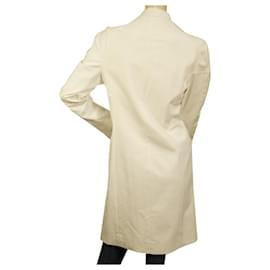 Versace-Versace White Cotton Blend Lace Triming Collarless Hook & Eye Front Coat Sz 48-Weiß