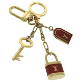 Louis Vuitton-LOUIS VUITTON Porte Cles Cadena Charm Gold Tone Red M60073 LV Auth th3279-Red,Other