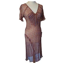 ANTIK BATIK KLEID FOLK KLEID SEIDE VOILE RESILLE CABOCHONS TS ODER T 36/38 Mehrfarben