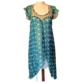 Antik Batik-ANTIK BATIK ROBE  DRESS FOLK  DELICE DOUBLE SOIE PANS SOIREE TS OU T 36/38-Bleu clair