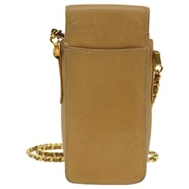 Chanel-CHANEL Turn Lock Chain pochette Shoulder Bag Caviar Skin Beige CC Auth bs3784-Beige