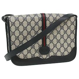 Gucci-GUCCI GG Canvas Sherry Line Shoulder Bag Gray Red Navy 0011040551 Auth ro760-Red,Grey,Navy blue