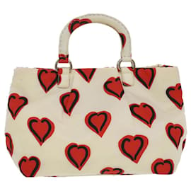 Prada-PRADA Heart Pattern Hand Bag Nylon 2way White Red black Auth bs3757-Black,White,Red