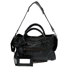 Balenciaga Città di pelle di agnello nera Nero