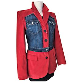 Jean Paul Gaultier-GAULTIER GIACCA JEAN PAUL OVERLAY DONNA VELLUTO E JEANS T 38/42-Rosso