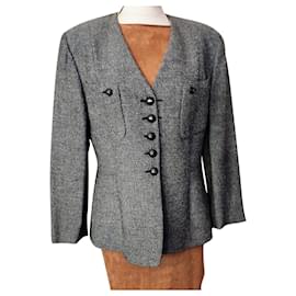 Karl Lagerfeld-LAGERFELD VESTE COUTURE  LAINE VIERGE TRENDY 15 BOUTONS SIGLES   T 42-Gris anthracite