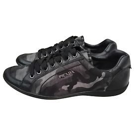Baskets Prada Noir et Gris en Cuir et Polyester 37.5 Noir Gris