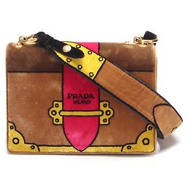 Borsa Cahier Prada Velluto Ricamo Marrone