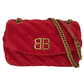 Balenciaga BB Borsa a Spalla Rotonda in Velluto Rosso