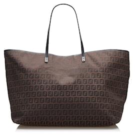 Fendi-Fendi Zucchino Canvas Tote Bag-Brown