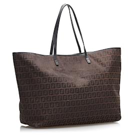 Fendi-Fendi Zucchino Canvas Tote Bag-Brown