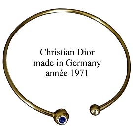 Collier Torque Christian Dior Métal Doré Perle Bleue Doré