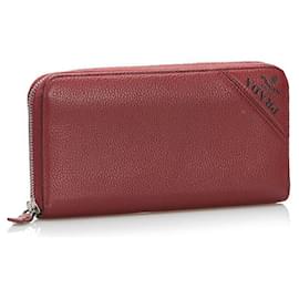 Prada-Prada Leather Zip Around Wallet-Red