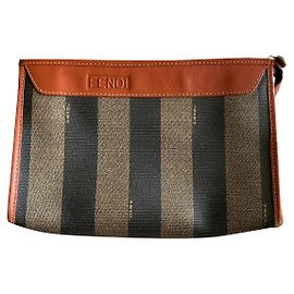 Clutch Fendi de couro marrom e cinza Marrom Cinza