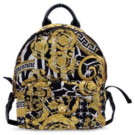 Versace Baroque Nylon Canvas Medusa Backpack Shoulder Bag Black