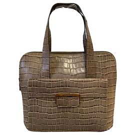 Yves Saint Laurent Croco Exotic Leather Handbag Beige Beige