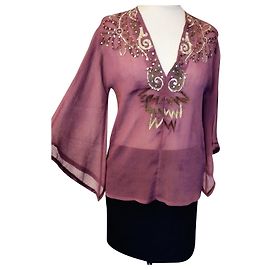 ANTIK BATIK BLOUSE VOILE RAMBOISINE PAMPILLE LUREX EVENING SIZE 38 Pink