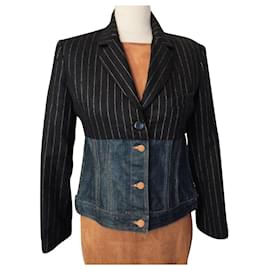 Jean Paul Gaultier-GAULTIER TRENDY DONNA JAQUETA DE LÃ E DENIM 36/38-Preto