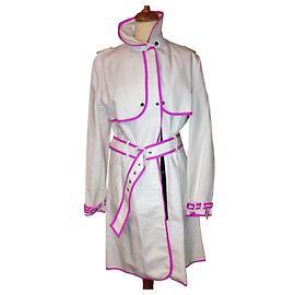 Jc De Castelbajac JEAN CHARLES DE CASTELBAJAC TWO-TONE TRENCH COAT SIZE 44 Eggshell