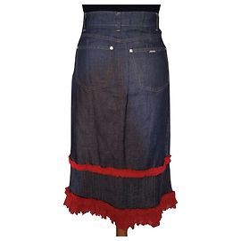 Kenzo Denim Skirt Blue with Cherry Red Tulle Ruffles Size 34 36 Blue