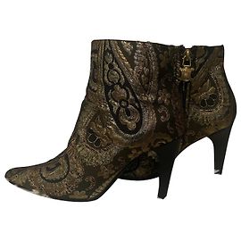 Celine Daoust Ankle Boots Brown Canvas and Leather Brown