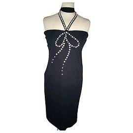 Love Moschino MOSCHINO BUSTIER KLEID ABEND SEIDE PERLPERLEN T 38/40 Schwarz