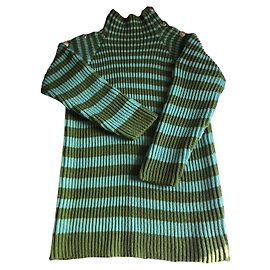 Suéter longo de lã listrado verde Alberta Ferretti Verde