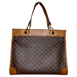 Céline Triomphe Macadam Handbag Brown Leather Canvas Dark brown