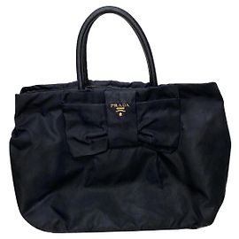 Bolsa Prada de nylon preta com alças de couro Preto